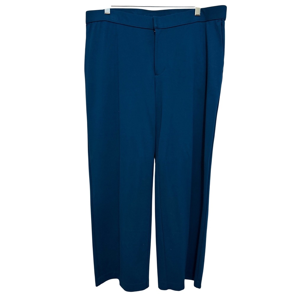 New J.Jill Women Wearever Pants XLP Blue Straight Leg Stretch Knit Officecore